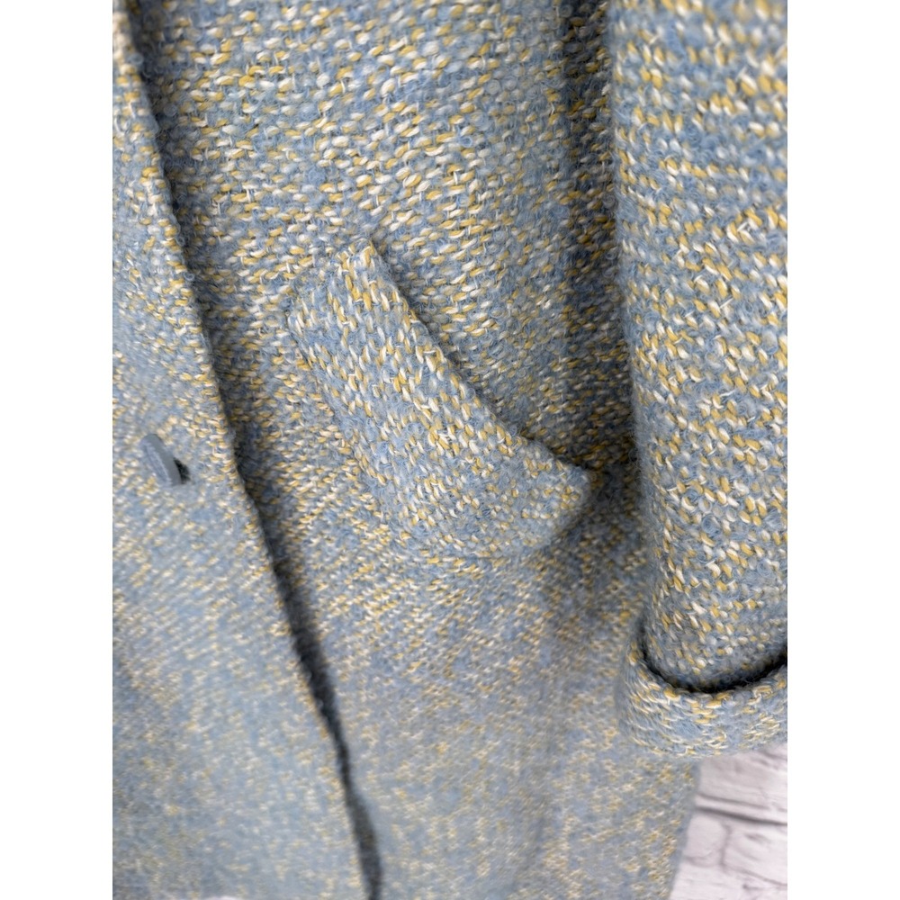 Vintage 50s 60s Glenbrooke Wool Tweed Blue Yellow ILGWU Union Swing Car Coat - Picture 6 of 15